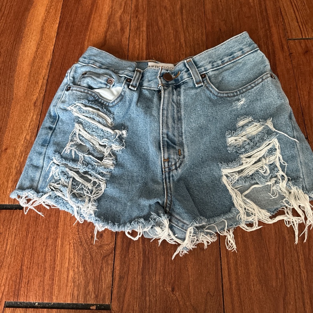Stylish Ripped Blue Denim Shorts